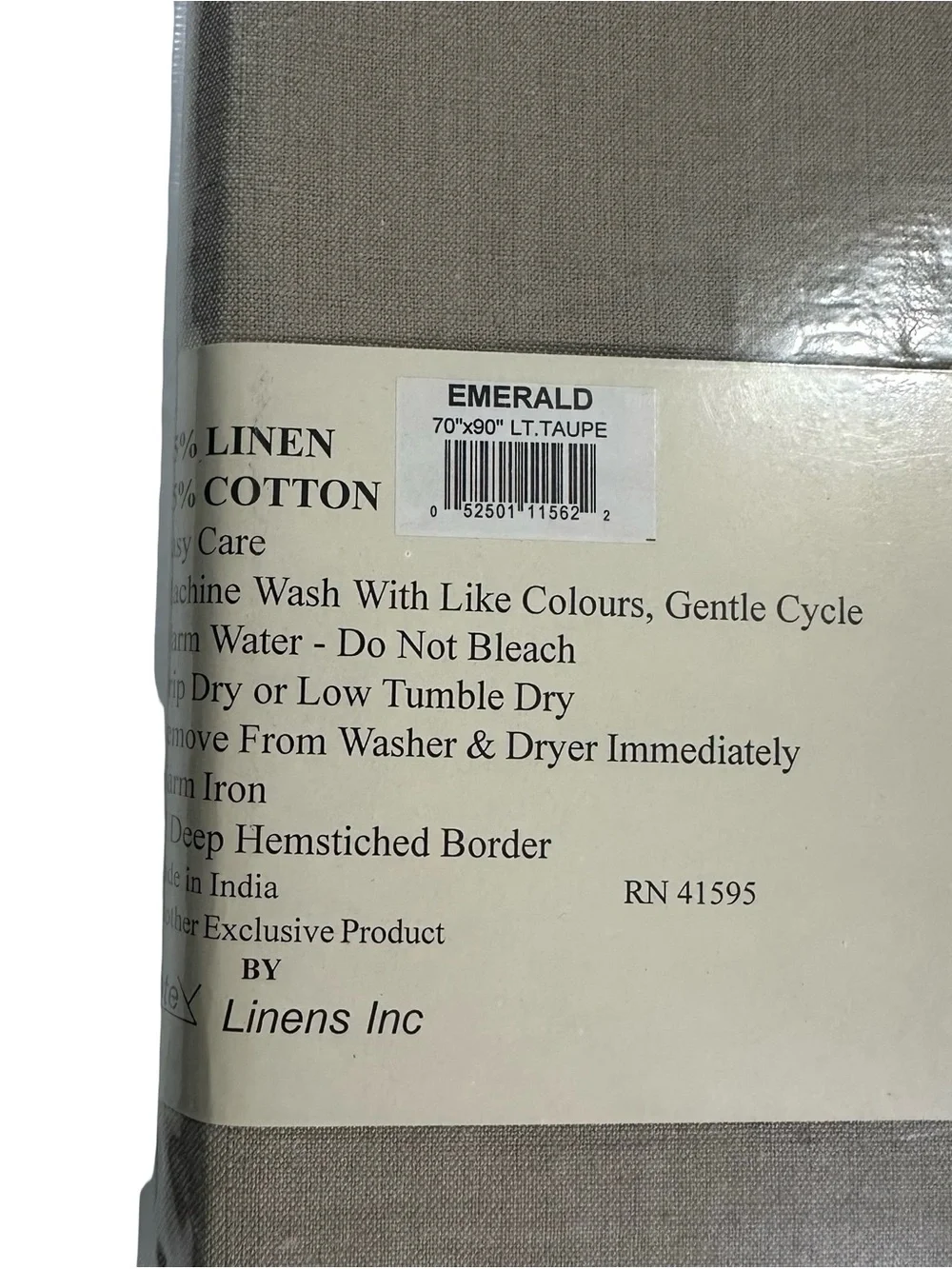 Emerald Linens Taupe Hemstitched Linen Cotton Tablecloth 70x90 Banquet Size NIP